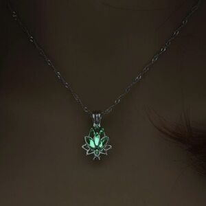 NWT- Luminous Glow in the Dark Green moon Lotus Pendant Necklace